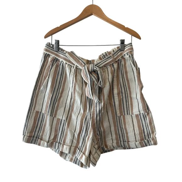 Lucky Brand NWT Linen Blend Paperbag Shorts Tan Striped High Waist Size Large - Picture 2 of 9